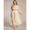 Plesové šaty béžové třpytivé s dlouhým rukávem – Ever Pretty EE01977CH54
