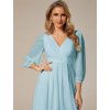 Šaty na svatbu bleděmodré šifonové midi s asymetrickým střihem a dlouhým rukávem – Ever Pretty EG01926BL36