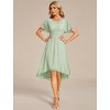 Plesové šaty mátově zelené krátké asymetrické šifonové s rukávem – Ever Pretty EG02053MG38