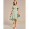 Společenské šaty mátově zelené krátké asymetrické šifonové s rukávem – Ever Pretty EG02053MG38