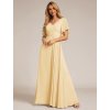 Šaty na svatbu žluté dlouhé šifonové s volným rukávem a rozparkem – Ever Pretty ESS0050YL