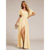 Společenské šaty žluté dlouhé šifonové s volným rukávem a rozparkem – Ever Pretty ESS0050YL