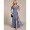 Společenské šaty dlouhé modré šifonové s rozparkem – Ever Pretty ESS0050DN, prodává Modion.cz