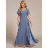 Plesové šaty dlouhé modré šifonové s rozparkem – Ever Pretty ESS0050DN, prodává Modion.cz