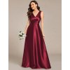 Večerní šaty červené vínové dlouhé saténové s kapsami – Ever Pretty ES02326BD