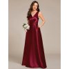 Šaty na svatbu dlouhé červené saténové s kapsami – Ever Pretty ES02326BD, prodává Modion.cz