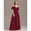 Společenské šaty dlouhé červené šifonové se spadlými rukávy – Ever Pretty ES02365BD, prodává Modion.cz