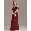 Plesové šaty dlouhé červené šifonové se spadlými rukávy – Ever Pretty ES02365BD, prodává Modion.cz