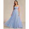 Plesové šaty dlouhé modré tylové s křížením na zádech – Ever Pretty ESS0056IB, prodává Modion.cz