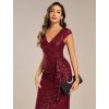 Elegantní společenské šaty červené vínové krátké flitrové koktejlky - EG05268BD | Modion.cz