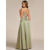 Společenské dlouhé šaty zelené šalvěj – Luminara (přední pohled)