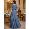 Společenské dlouhé šaty modrošedé – Giovanna (zadní pohled)