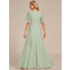 Večerní šaty mátově zelené dlouhé šifonové s krátkým rukávem a krajkou v pase – Ever Pretty EE01960MG