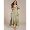 Plesové šaty saténové šalvějově zelené asymetrické s krátkým rukávem – Ever Pretty ES02336SG