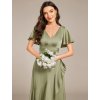 Večerní šaty saténové šalvějově zelené midi s volánem – Ever Pretty ES02336SG