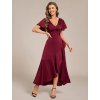 Společenské šaty vínové midi saténové s volánem – Ever Pretty ES02336BD