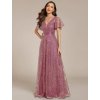 Šaty na svatbu starorůžové dlouhé flitrové s rukávem – Ever Pretty EE02314OD