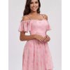 Večerní šaty růžové světle růžové s jemným vzorem asymetrické šifonové – Ever Pretty EG02103PR