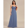 Společenské dlouhé šaty modrošedé – Plumeria (přední pohled)