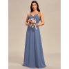 Šaty na svatbu dlouhé modré šifonové na ramínka – Ever Pretty ES80026DN, prodává Modion.cz