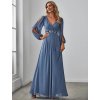 Šaty na svatbu dlouhé modré šifonové s rukávy s rozparkem – Ever Pretty EP00461DN, prodává Modion.cz