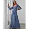 Společenské šaty dlouhé modré šifonové s rukávy s rozparkem – Ever Pretty EP00461DN, prodává Modion.cz