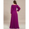 Společenské šaty dlouhé fialové šifonové rukávy s rozparkem – Ever Pretty EP00461FU