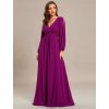 Společenské šaty dlouhé fialové šifonové s rukávy s rozparkem – Ever Pretty EP00461FU, prodává Modion.cz
