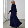 Večerní šaty dlouhé modré šifonové s rukávy s rozparkem – Ever Pretty EP00461NB, prodává Modion.cz