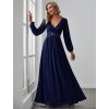 Plesové šaty dlouhé modré šifonové s rukávy s rozparkem – Ever Pretty EP00461NB, prodává Modion.cz