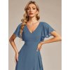 Společenské šaty modrošedé elegantní z lehkého šifonu s volánkovými rukávy – Model ES01749DN40 – Modion.cz