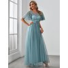 Společenské šaty modrozelené dlouhé tylové s flitry – Ever Pretty EP00904DB