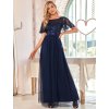 Společenské šaty tmavě modré dlouhé tylové s flitry – Ever Pretty EP00904NB
