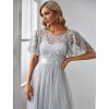 Večerní šaty světle šedé s flitry a krátkým rukávem – Ever Pretty EP00904GY