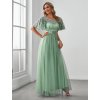 Společenské šaty mátově zelené dlouhé tylové s flitry – Ever Pretty EP00904MG