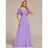 Společenské šaty levandulově fialové dlouhé šifonové s krátkým rukávem – Ever Pretty EP09890LV40