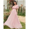 Plesové šaty světle růžové dlouhé šifonové s krátkým rukávem – Ever Pretty EP09890PK