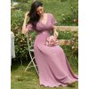 Šaty na svatbu starorůžové orchidejové dlouhé šifonové s krátkým rukávem – Ever Pretty EP09890OD
