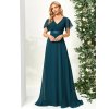Společenské šaty petrolejové dlouhé šifonové s krátkým rukávem – Ever Pretty EP09890TE