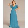 Společenské dlouhé šaty modré netrefit – Jessalyn (přední pohled)