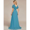 Elegantní šaty středně modré dlouhé šifonové s krátkým rukávem – Ever Pretty EP09890JB