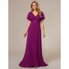Společenské šaty fialové fuchsiové dlouhé šifonové s krátkým rukávem – Ever Pretty EP09890FU