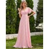 Společenské šaty růžové dlouhé šifonové s jemným vzorem a krátkým rukávem – Ever Pretty EP09890PR