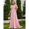 Plesové šaty růžové dlouhé šifonové s jemným vzorem a krátkým rukávem – Ever Pretty EP09890PR