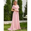 Šaty na svatbu růžové dlouhé šifonové s jemným vzorem a krátkým rukávem – Ever Pretty EP09890PR