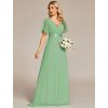 Šaty na svatbu šalvějově zelené dlouhé šifonové s krátkým rukávem – Ever Pretty EP09890SG