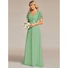 Večerní šaty šalvějově zelené dlouhé šifonové s krátkým rukávem – Ever Pretty EP09890SG