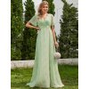 Společenské šaty zelené dlouhé šifonové s jemným vzorem a krátkým rukávem – Ever Pretty EP09890TR