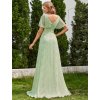Plesové šaty zelené dlouhé šifonové s jemným vzorem a krátkým rukávem – Ever Pretty EP09890TR