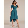 Společenské šaty modré petrolejové krátké v předu asymetrické midi v zadu – EG01923TE | Modion.cz